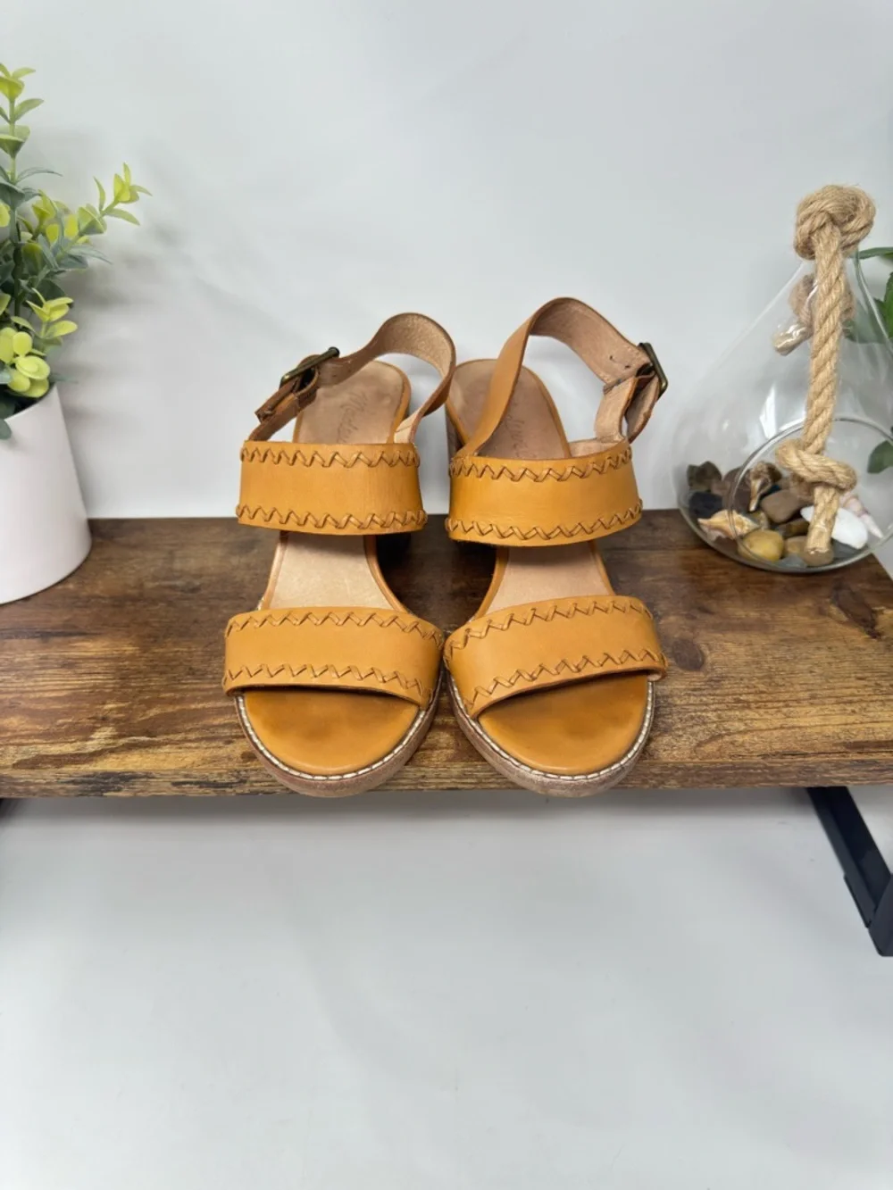 Madewell‎ The Angie Tan Leather Block Heel Double Strap Sandals Size 6.5